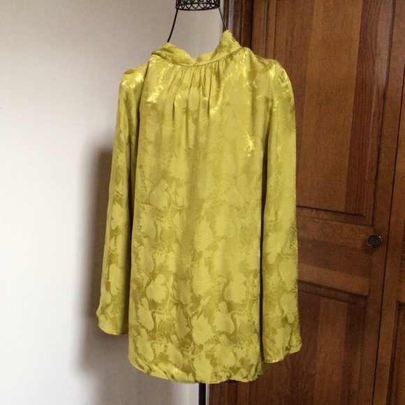 Zara Satin Effect Jacquard Tie Neck Blouse Size Small, Lime Green, New - Picture 7 of 9